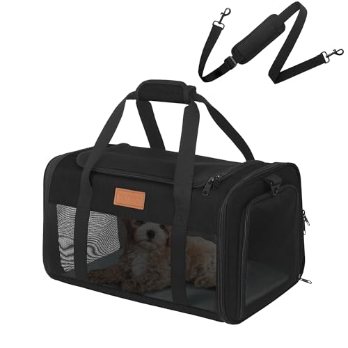 Image of Pet Carrier Airline Approved for Pets Up to 10 Lb, 17x11x9.5 in | Underseat, Top & Side Entry Soft Dog Cat Travel Carrier with Safety Zippers & Anti-Scratch Mesh for Small Cat and Dog, Black