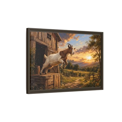 Tableau chèvre marron et orange déco salon | Toile encadrée grand format