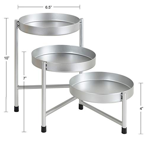 Image of Kate and Laurel Finn Modern Tri-Level Plant Stand, 7.25 x 7.25 x 10, Silver, Indoor Multi-Tiered Plant Stand for Tabletop