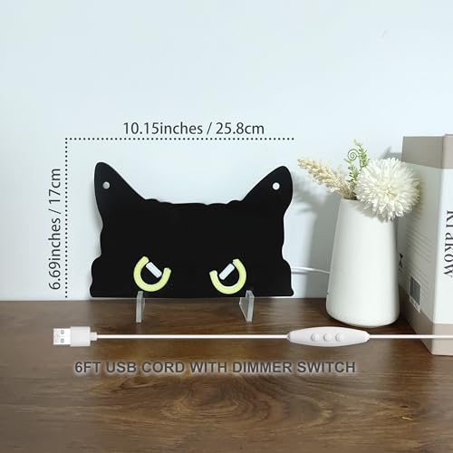 Image of GGK Black Cat Neon Sign, Dimmable LED Wall Decor, USB Powered Night Light for Bedroom, Dorm, Home Decor