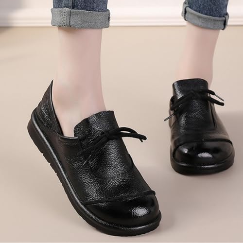 Women's Leather Flat Walking Shoes Retro Comfortable Round Toe Lace-up Casual Soft Sole Leather Sneakers for Women3