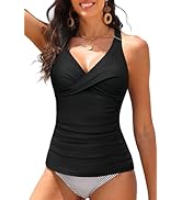 Women Tankini Top Only - Twist Front Tummy Control Swim Bathing Suit Top Adjustable Cross Back No...