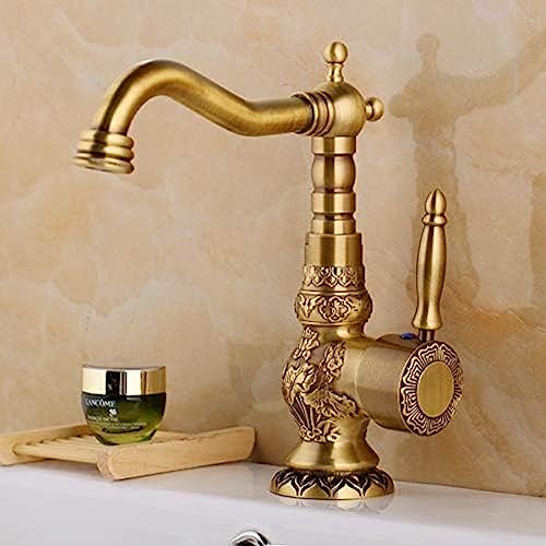 Mitigeur de lavabo en laiton antique robinet rétro sculpté pour eau chaude et froide