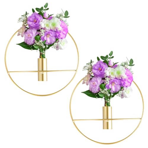 Lot de 2 vases muraux en métal doré, 20 cm, pour Fleurs séchées et décoratives - Décoration Murale élégante pour Salon et Chambre
