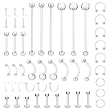 TIESOME 48 retenedores transparentes para piercing, 15 estilos, aretes transparentes para deportes, trabajo, cirugía, acrílico, retenedores de piercing con parte superior plana, aretes de plástico