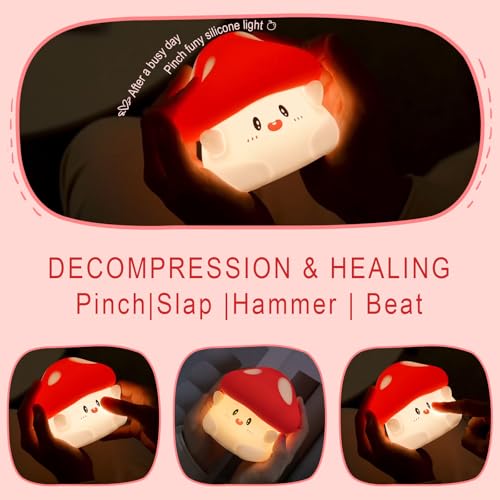 mushroom night light cute hug mushroom decor lamp led squishy soft silicone night lamp dimmable rechargeable portable touch nightlight for kids sleep nursery room cute christmas gifts