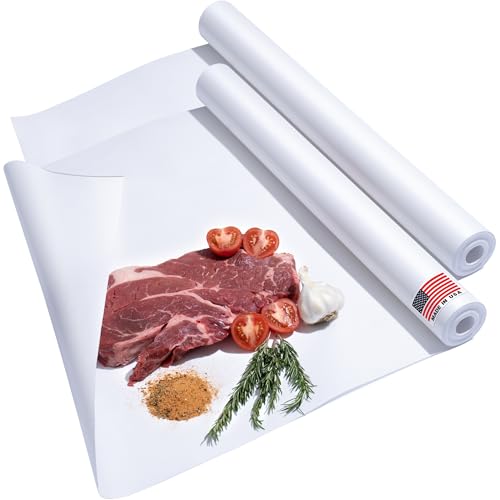 Paclord Rollo de papel de carnicero blanco de 24 pulgadas x 100 pies, fabricado en Estados Unidos (paquete económico de 2), papel de carnicero transpirable de grado alimenticio, perfecto para