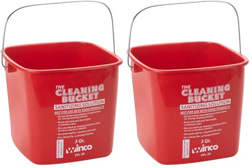 Image of Winco PPL-3R Cleaning Bucket, 3-Quart, Red Sanitizing Solution (Pack of 2)