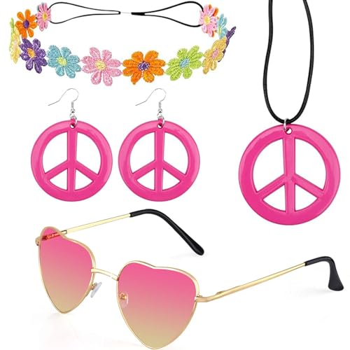 Hippie Kostüm Set, Hippie Accessoires, Hippie Haarband, Ankleidezubehör Hippie Partyzubehör, Hippie Kleidung Damen Herren Accessoires, 60er 70er...