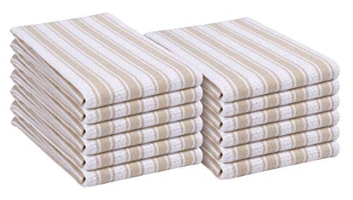 Native Fab 12 Pack Farmhouse Basket Weave Kitchen Dish Towels Cotton Absorbent Washable 15X25 - Tea Towels, Dish Cloths, Restaurant Cleaning Towels, Kitchen Towels With Hanging Loop, Beige White #TOP2