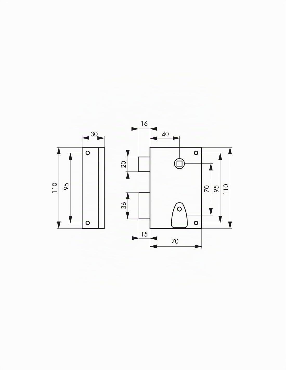 THIRARD - Cerradura Vertical en Superficie con Llave y Manija para Puerta Interior - Cuadrado 7 mm - Eje 40 mm - Dimensiones 110 x 70 mm - Acabado Negro - 1 Llave Incluida - Seguridad Reforzada