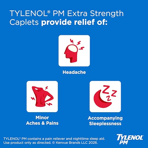 Tylenol PM Extra Strength Caplets, 500 mg Acetaminophen, 100 ct - image 2