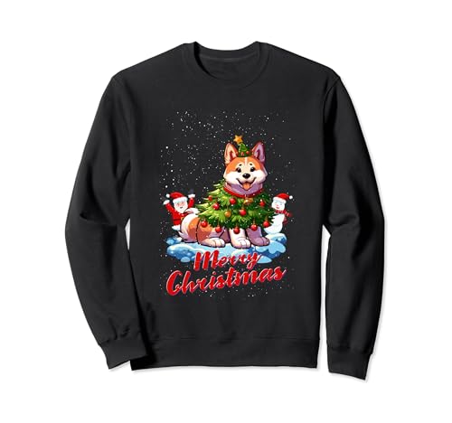 Akita Inu Merry Christmas Tree Lights Dog X-Mas Dogs Sudadera