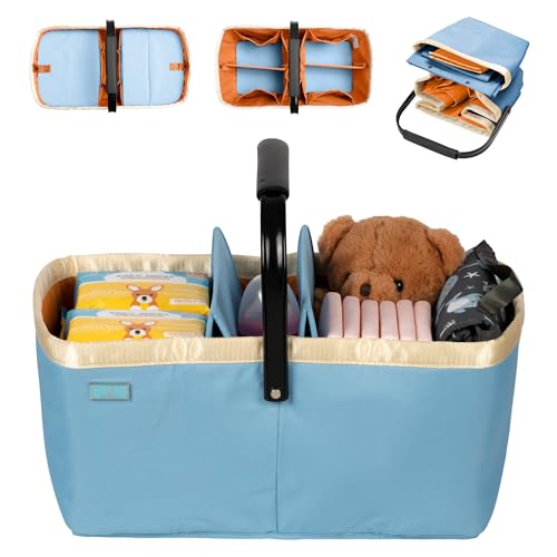 Image of BabbleRoo Diaper Caddy: Large Capacity Diaper Organizer Basket, Perfect for Storing Baby Wipes, Diapers & Baby Essentials. Spacious, Convenient for Parents of Newborn Babies - Blue