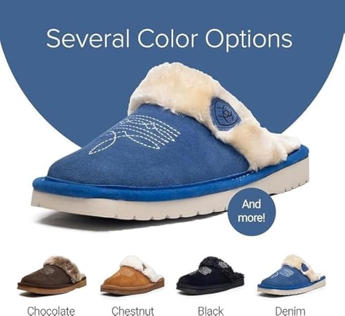 Image of ARIAT Women's Jackie Square Toe Warm Soft Genuine Suede Leather Indoor Outdoor Slippers with Plush Collar