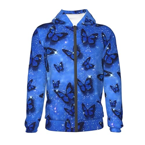 Sparkling Blue Butterfly Kids Pullover Hoodies Boys Zip Up Sweatshirts Girls Athletic Clothes with Pocket2