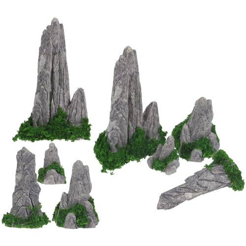 8pcs Zen Garden Decoration Asian Bonsai Mountain Figure Aquarium Mini Mountain Sculpture Miniature Garden Accessories Flower Pot Decoration Tank Decline Rock