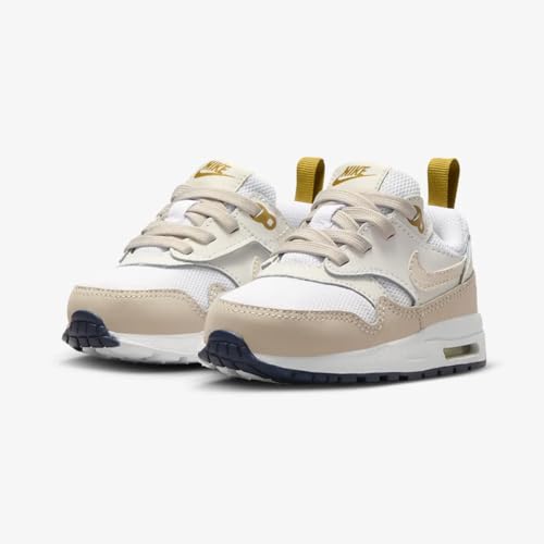 NIKE Air Max 1 EasyOn Baby/Toddler Shoes (DZ3309-103, White/Bronzine/Midnight Navy/Light Orewood Brown) Size 42