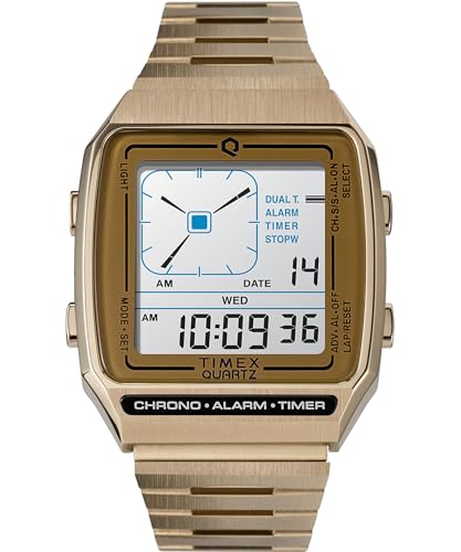 Timex 32,5 mm Q LCA Timex Reissue Digital LCA Aço Inoxidável, Dourado, One Size, 32,5 mm Q LCA Timex Reissue Digital LCA Aço Inoxidável