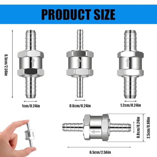 4 Stück Rückschlagventil Aus Aluminium 6 8 10 12mm für Kraftstoff Benzin Diesel Öl, Einweg-Ventil für Niederdruck Vergaser Systeme Auto Motorrad Boot, Aluminium-Kraftstoffschlauch