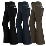 DUONITITI Girls' Leggings High Waisted Bell Bottoms Yoga Flare Pants for Athletic Causal with Two Pockets(Black/Navy/Brown,14-15 Years)