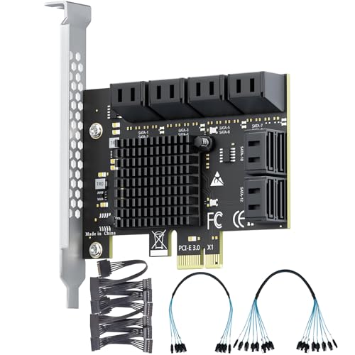 12-Port SATA Expansion Card (PCIe 3.0 x1 to 6Gbps SATA Card), Compatible with Windows/Mac/Linux/NAS