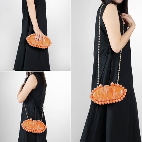 Image of Clutch Bag for Women Oval Beads Purse Wedding Prom Party Marble Texture Acrylic Evening Bag Shoulder Crossbody Bag