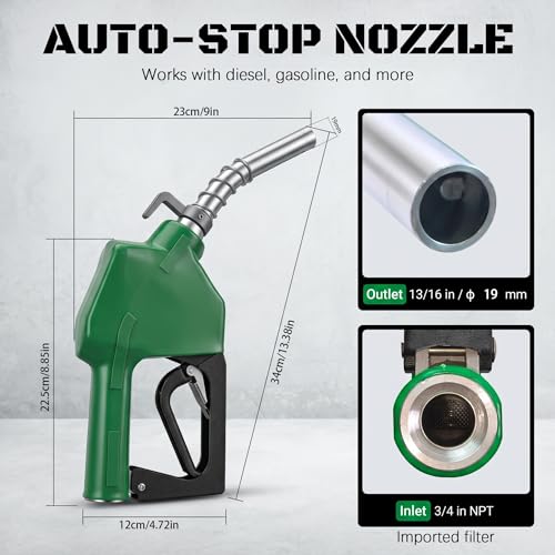 Image of 16 GPM Auto Shut-Off Fuel Nozzle & Hose Kit - 10FT 3 /4 inch NPT with 360 Swivel for Gas Diesel Kerosene E15 B20, Heavy-Duty Transfer Pump Nozzle for Tractor Farm Generator