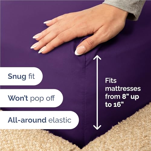 Image of Full 6 Piece Bed Sheet Set - Comfy, Breathable & Cooling Sheets - Purple | Ultra-Soft Hotel Luxury Bedding Set with 8-16 Inch Deep Pockets, 1 Flat & 1 Fitted Sheet & 4 Pillowcases, Wrinkle & Fade Free