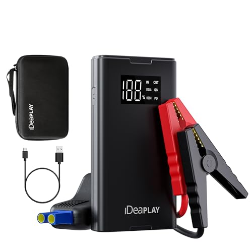 IDEAPLAY Jump Starter, 1500A Car Battery Jump Starter Portable for Up to 7.0L Gas and 5.5L Diesel Engine,Type C Fast Charging Battery Jumper with LED Flashlight
