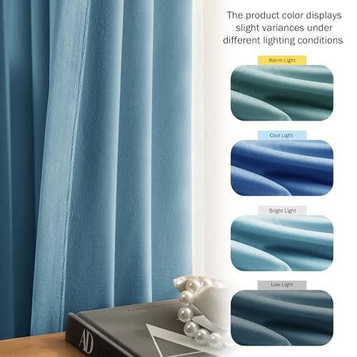 Image of Beauoop Lake Blue Velvet Curtains 84 Inches Long 2 Panels for Bedroom Living Room Soft Luxury Room Darkening Thermal Insulated Soundproof Rod Pocket Window Treatments Drapes, 52X84 Set of 2