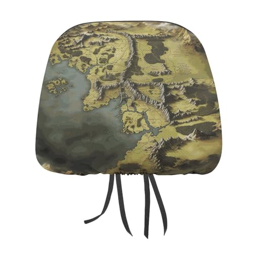 NQHJT Confezione da 2 copri poggiatesta con mappa della Terra di Mezzo, accessori per poggiatesta auto, universali, adatti per sedili di auto/camion