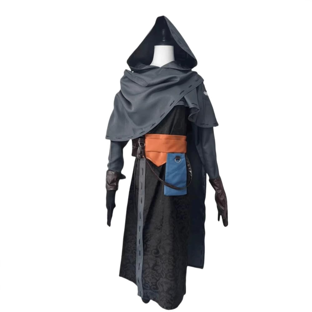 Zestaw średniowiecznego zabójcy, kompletny szlafrok z kapturem i rękawiczkami, akcesoria do paska i maska na oczy, czarny i brązowy, strój cosplay dla mężczyzn