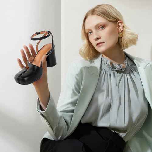 perixir Black Tabi Shoes Heeled Sandals with Block Heel Elegant Closed Split Toe Slingback Heels with Ankle Strap Retro Strappy 3.27-inch High Heel for Office Dance Evening4
