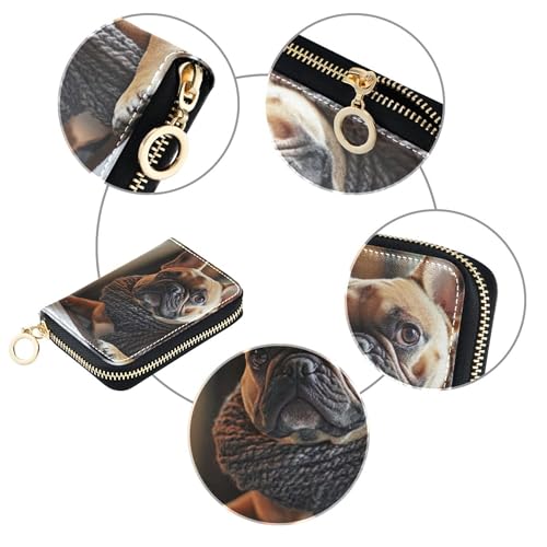 Small Wallet for Women Credit Card Protector RFID Blocking Leather Travel Cash Wallet with Coin Pocket Cute French Bulldog Dog4