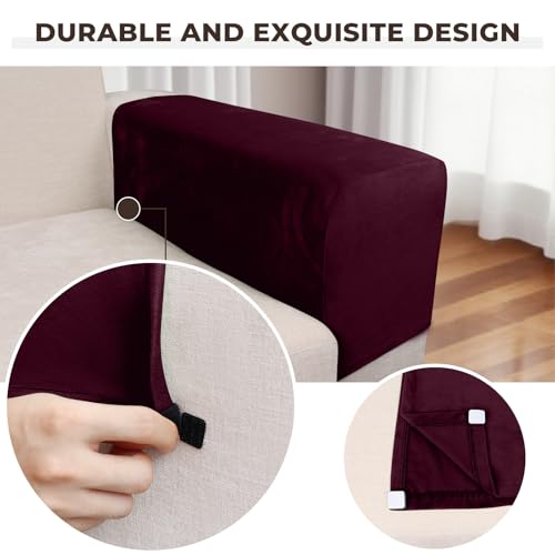 Image of Couch Arm Covers 2 Pcs Sofa Armrest Covers Stretch Couch,Armrest Cover for Chairs Scratch-Resistant Sofa Arm Cover Armchair Slipcovers,Wine