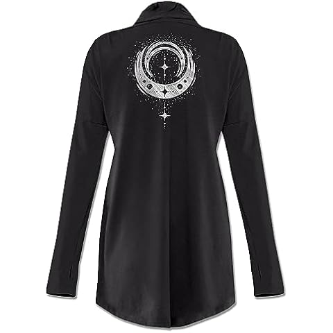 Soul Flower Women’s Crescent Moon Organic Cotton Cardigan Sweater, Black Ladies Drape Front Long Sleeve Irregular Hem Top (SM/MD) Cover