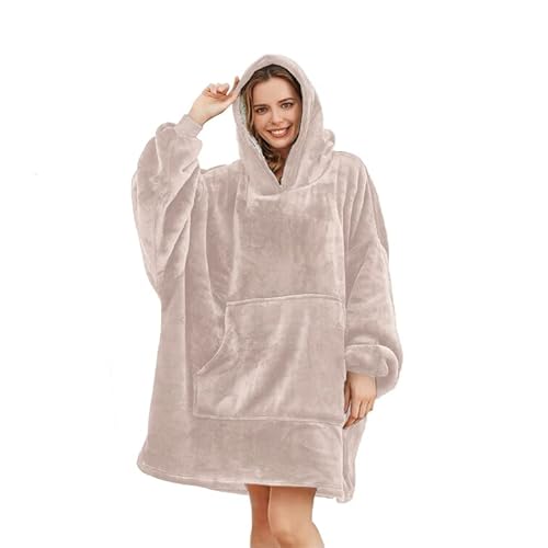 MIA Oversized Hoodie Blanket Cosy Ultra Soft Sherpa Fleece Unisex Sweatshirt Huggy Wuggy Giant Blanket Throw Snuggy One Size Fit for Women Girls Adults Men Boys Kids Big Pocket, Beige