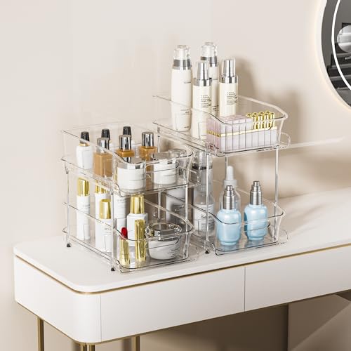 image for Delamu 2 Sets of 2-Tier Clear Under Sink Organizers and Storage, Multi