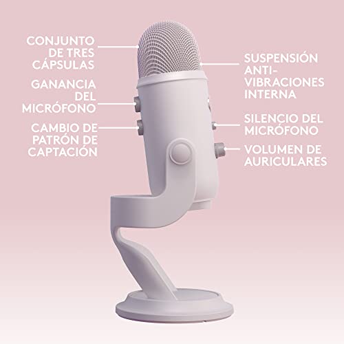 Logitech for Creators Blue Yeti Micrófono USB para Streaming de Gaming, Software Blue Vo!CE, PC, Podcast, Estudio, Mic para Ordenador, Temas únicos de Streamlabs, Acabado de Edición Especial - Blanco - imagen 6