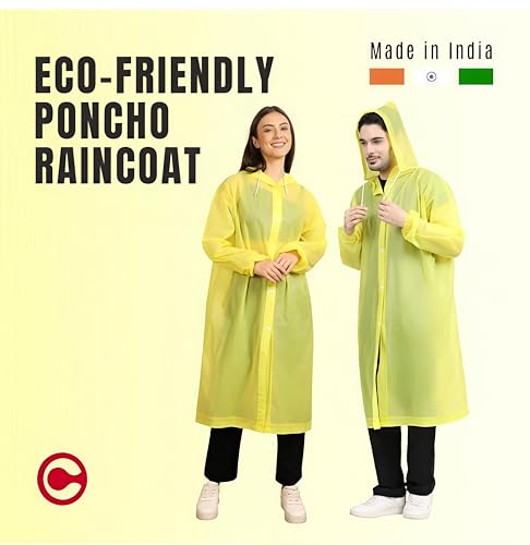 Image of Unisex Hooded Raincoat, Waterproof Long Rain Jacket, Multiple Colours, Reusable