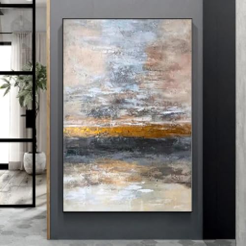 Art mural doré grand tableau abstrait sur toile 80x130cm décoration maison