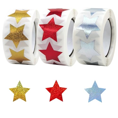 Lot de 1800 étoiles autocollantes à paillettes pour scrapbooking, décoration de cadeau, autocollants de récompense pour enfants, étoiles dorées