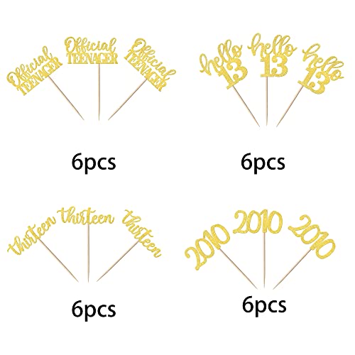 24 Pack Official Teenager 13 Cupcake Toppers Glitter Thirteen Since 2010 13Th Birthday Cupcake Picks Hello 13 Years Birthday Cake Decorations For Happy 13Th Birthday Anniversary Party Supplies Gold #TOP2