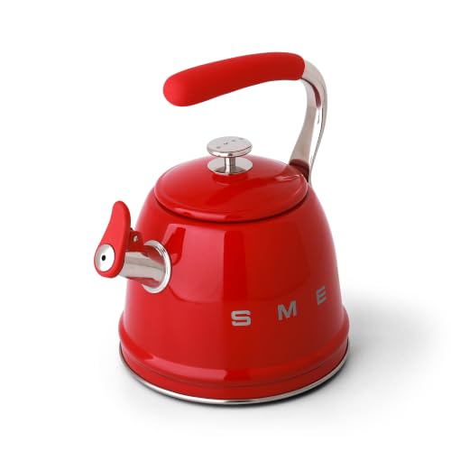 Image of SMEG Stovetop Whistling Kettle - 50s Retro Style, 2.3 Liter (10 Cup / 2.4 Quart) Stainless Steel Tea Kettle with Iconic Design & Whistle - Premium Kitchen Statement Piece-Red