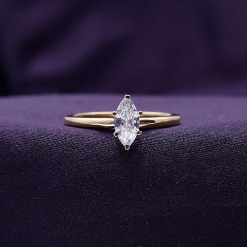 AFFY Solitaire Engagement Ring For Women, Marquise Cut Cubic Zirconia or Moissanite Diamond Wedding Ring 14k Gold Over Sterling Silver & 10k Solid Gold Jewelry Gift for Her (0.50 to 1.00 CT)3