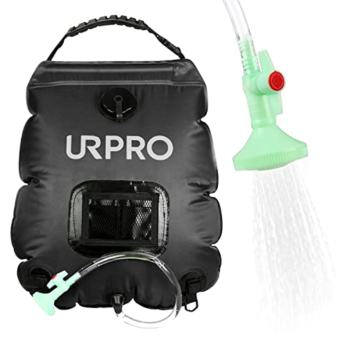 URPRO Solar Duschtasche 5 Gallonen/20L Solar Heizung Premium Camping Duschtasche Heißwasser mit Temperatur 45 °C Abnehmbarer Schlauch Ein/Aus Umschaltbarer Duschkopf Wandern Klettern Sommer Dusche Cover