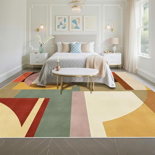 Tapis de sol bureau résistant 90x120cm protège-sol géométrique moderne jaune bleu - 5