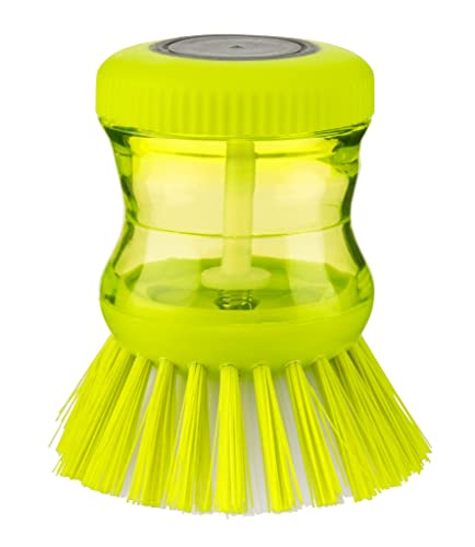 Homeshopa Soap Dispensing Palm Brush, Built In Refillable Soap Dispensing Dish Brush, Washing Up Scourer Kitchen Dish Scrubber Brush for Dish Pot Pan Sink Multifunctional Cleaning (Green)