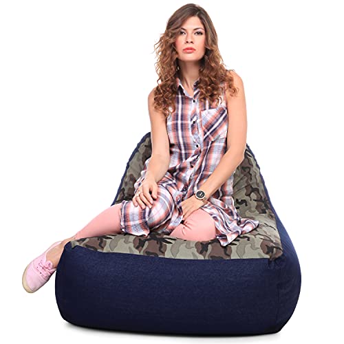 Image of Style Homez Urban Design Denim Canvas Camouflage Printed Chair Bean Bag XXL Size Filled with Beans Fillers